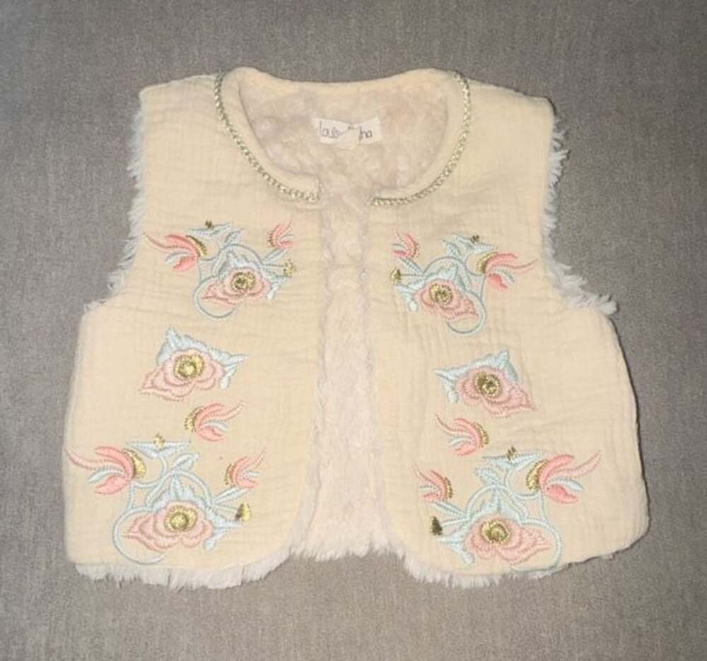 Louise Misha Gilet Manti Embroidered Faux Fur Lined Vest Size 2